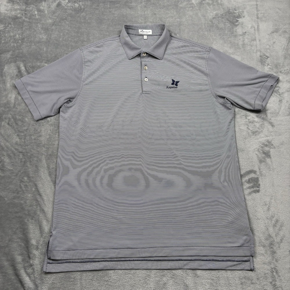Peter Millar Summer Comfort Polo Shirt Mens Large Blue Stripe Kapalua Golf Top